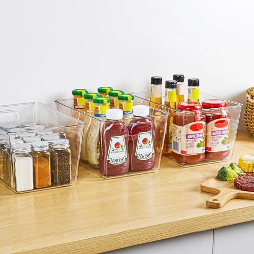 YIHONG 36 Pack Clear Pantry Organizer Bins, Plastic Containers with Handle for Kitchen,Freezer,Cabinet,Closet,Bathroom Under Sink Storage
