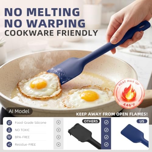 Kitchen Utensils Set 6 PCS,Silicone Cooking Utensils Set Spatula Set,446℉ Heat Resistant Cooking Utensils,Tongs,Spoon,BPA Free Kitchen Gadgets Appliances for Non-Stick Cookware,Home Essential(BLUE-6P)