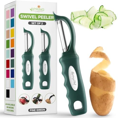 Spring Chef Swivel Potato Peeler w/Soft Grip Handle, Set of 2, Pine Green