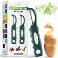 Spring Chef Swivel Potato Peeler w/Soft Grip Handle, Set of 2, Pine Green