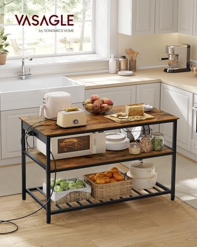 VASAGLE Kitchen Island with 3 Shelves, Storage Cabinet, Steel Structure
