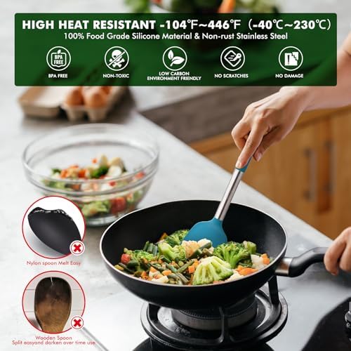 HOTEC Silicone Kitchen Cooking Utensils Set, 14pcs Multicolor