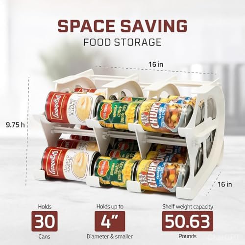 FIFO Can Tracker 2-Pack - 2-Tier Rotating Food Can Organizer for Pantry, Expandable Soda Can Storage for Kitchen, Holds 30 Cans of Food or Soda