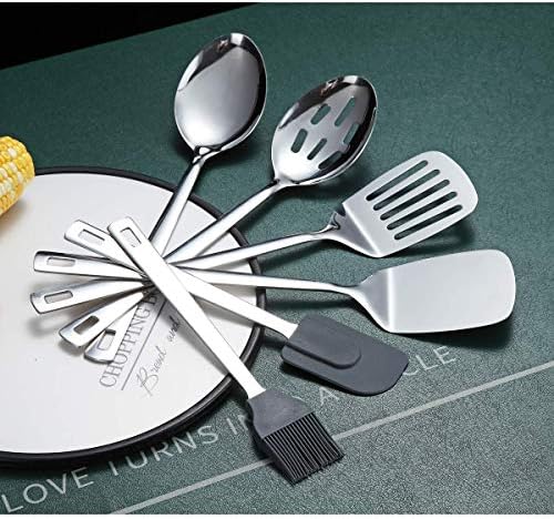 Cooking Spoon, Berglander 6 Pieces Spatula Set Stainless Steel, Metal Spatula, Serving Spoon, Kitchen Tools Set Non-Stick And Heat Resistant, Dishwasher Safe, Easy to Clean (6 Packs)