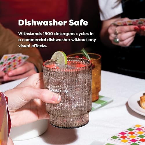 TOSSWARE RESERVE 12oz Fluted Tumbler SET OF 4, Premium Quality, Tritan Dishwasher Safe & Heat Resistant Unbreakable Plastic Ripple Glasses