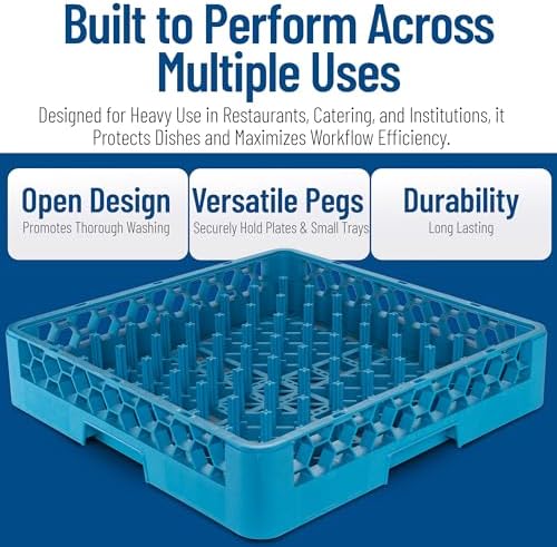 Carlisle FoodService Products All Purpose Plate and Tray Racks – Tray Racks with Extra Tall 2.94" Pegs for Charger Plates, Pasta Bowls, Large Platters, Open Honeycomb Design, Blue, (Pack of 6)