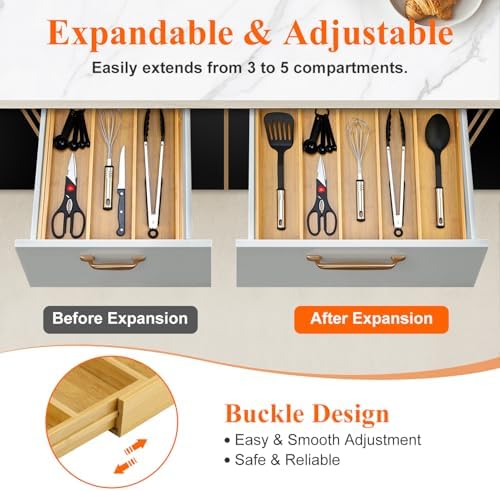 Expandable Bamboo Silverware Drawer Organizer Large Kitchen Utensils Tray