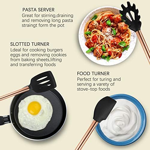 MIBOTE Silicone Cooking Kitchen Utensils Set, Wooden Handle, Coffee