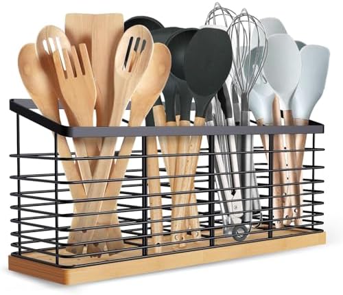 Suli Extra Large Kitchen Utensil Holder, 4 Compartments, Black
