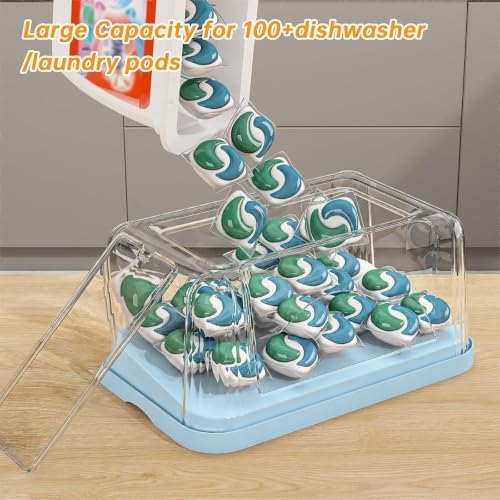 2-in-1 Trash Bag Holder Laundry & Dishwasher Pods Container,Garbage Bag Dispenser with Removable Lids,Kitchen Organizer and Under Sink Storage Box (Blue)