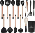 MIBOTE Silicone Cooking Kitchen Utensils Set, Wooden Handle, Coffee