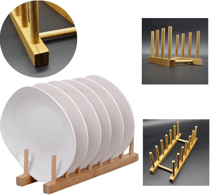YWSHF 2 PCS Bamboo Wooden Dish Rack Dishes Drainboard Drying Drainer Storage - Image 5