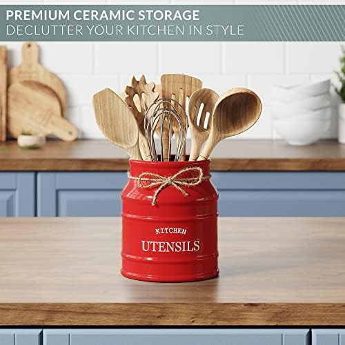 Barnyard Designs Ceramic Kitchen Utensil Holder Countertop 6.75″ (Red)