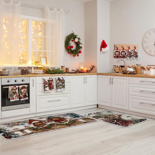 Fanfanwin 10 Pcs Christmas Highland Cow Kitchen Decor and Accessories Set Farmhouse Rustic Kitchen Towels Pot Holders Oven Mitts Rugs and Tape for Baking Cooking BBQ Housewarming Gifts