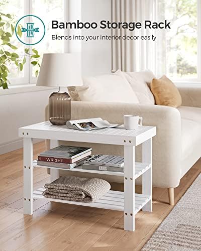 SONGMICS Shoe Rack Bench, 3-Tier Bamboo Entryway Bench, 27.6 Inches Width