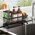 Cisily Sponge Holder for Kitchen Sink, Sink Caddy Organizer with High Brush Holder, Kitchen Countertop Organizers and Storage Essentials, Rustproof 304 Stainless Steel (Large Black, 10.62″)