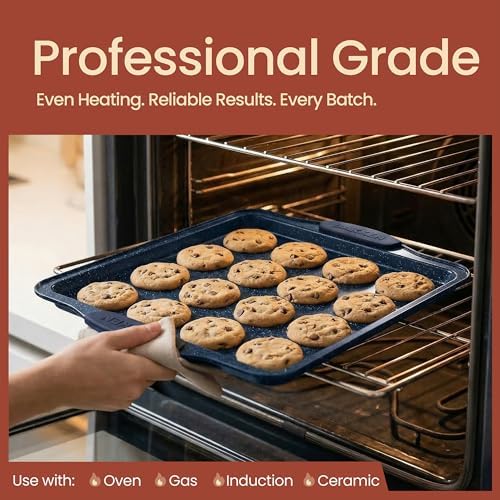 BAKKEN Kitchen Baking Pan Set - Nonstick Coating, Carbon Steel Bakeware Sets with Blue Silicone Handles, Baking Kitchen Essentials, PFOA, PFOS, PTFE Free, Oven Safe Tray (Up To 450° F), Set of 6