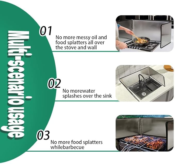Large 3 Sided Splatter Guard for Frying Stove Top, Oil Splash Guard Cooking for - Image 5