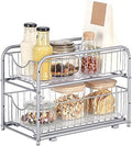 SONGMICS 2-Tier Pull Out Cabinet Organizers, Under Sink Organizer, Bathroom Organizer and Storage, Sliding Basket Drawers, Stackable for Kitchen, Bathroom, Metallic Silver UKCS017E01