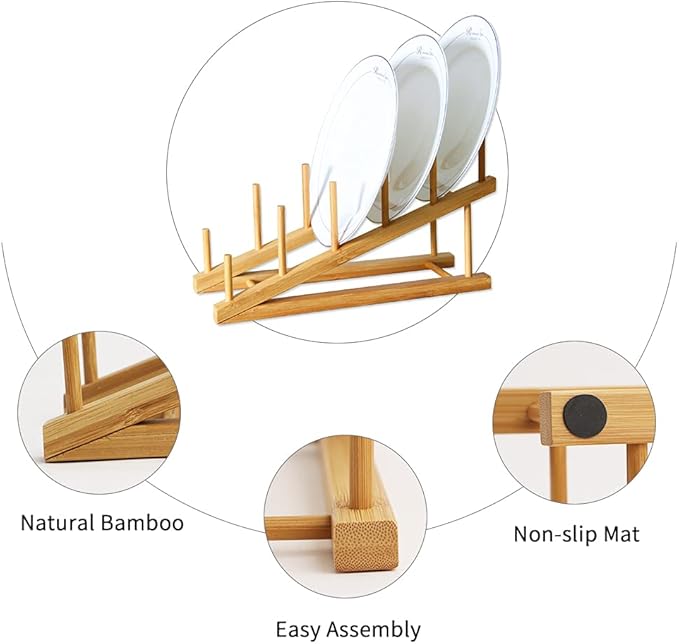 Bamboo Dish Drying Rack Wooden Plate Rack Kitchen Pot Lid Holder Cabinet - Image 7