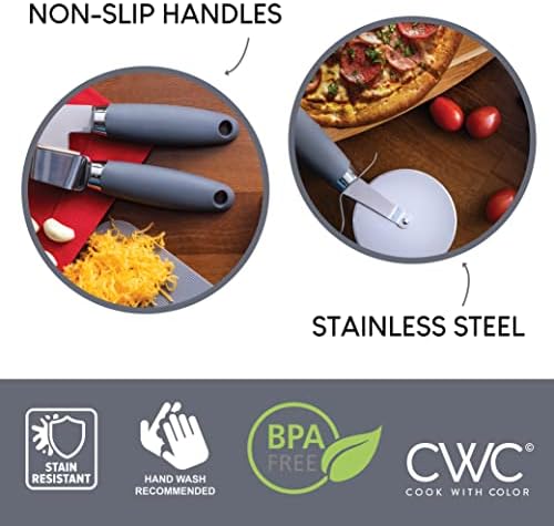 COOK WITH COLOR Kitchen Gadget Set Stainless Steel Utensils with Soft Touch Handles, 7 Pieces, Stainless Steel Grey