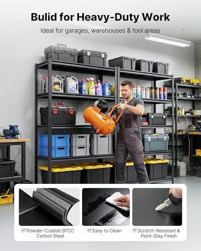 VEVOR Garage Shelving, 5-Tier Adjustable Storage Shelves, 3000 lbs Heavy Duty Garage Shelves, Metal Utility Rack Shelf for Garage Workshop Warehouse Basement, 48.43" W x 20.55" D x 71.38" H