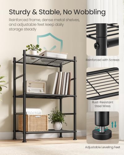 SONGMICS 3-Tier Storage Shelf, Steel Shelving Unit, 11.8 x 15.7 x 30.5 Inch
