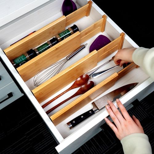 Utoplike Bamboo Drawer Organizer, 4" H Dresser Drawers Dividers for Clothes
