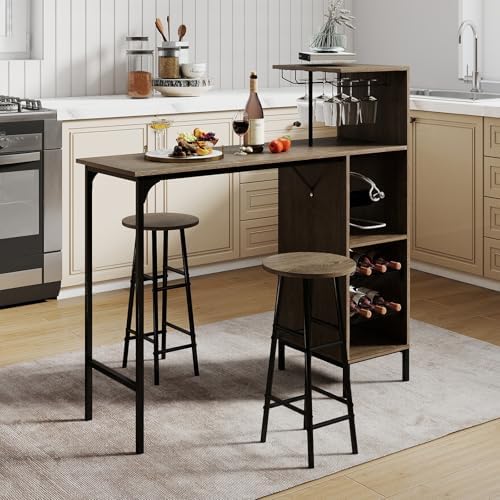 COSTWAY 3 Pieces Bar Table and Chair Set, Industrial Pub Table & Stools