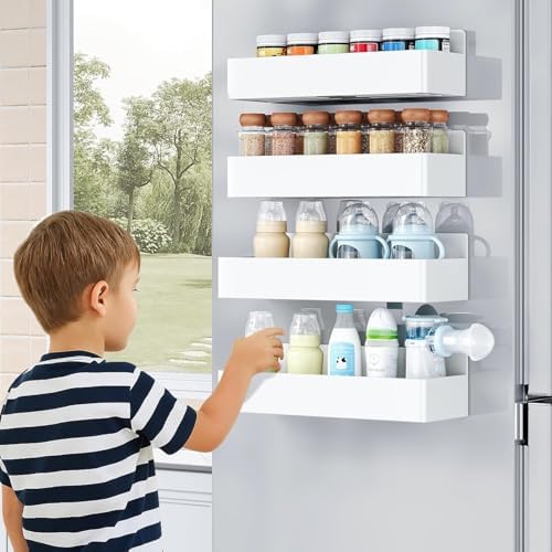 Mystozer Magnetic Spice Rack for Refrigerator White, 6 Pack