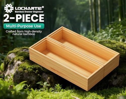 Bamboo Kitchen Drawer Organizer Boxes 9" x 3" Stackable Wooden Organizers