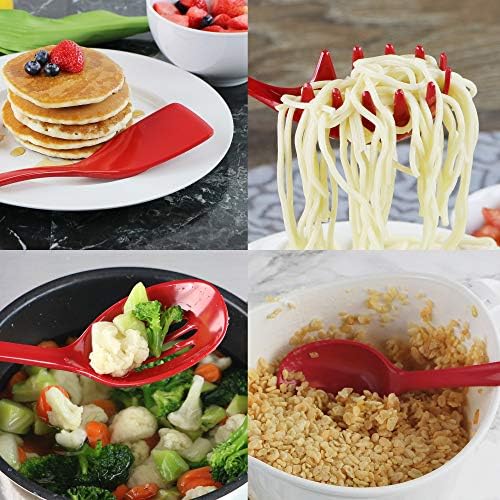 Reston Lloyd 6 Piece Kitchen Utensil Holder for Kitchen Counter, Utensils Crock with Heat Resistant Spoon, Slotted Spoon, Ladle, Spatula BPA Free, Red