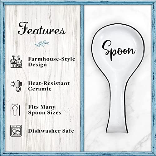 Home Acre Designs Spoon Rest For Kitchen Counter & Stove Top - White Ceramic Spoon Holder for Cooking & Counter Protection - Essential Kitchen Gadgets - White Farmhouse