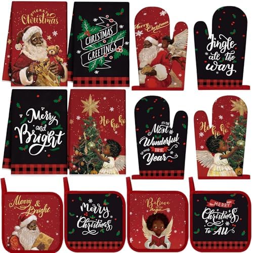 SiliFine 12 Pcs Christmas Kitchen Accessories Set Black Santa Style
