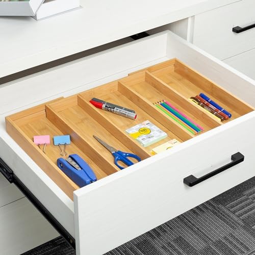 Utoplike Bamboo Expandable Kitchen Drawer Organizer Silverware Utensil Tray
