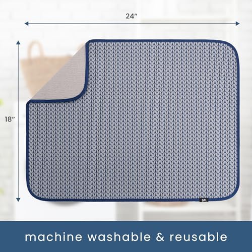 S&T INC. Dish Drying Mat, 18" x 24", XL, Blue Stockinette