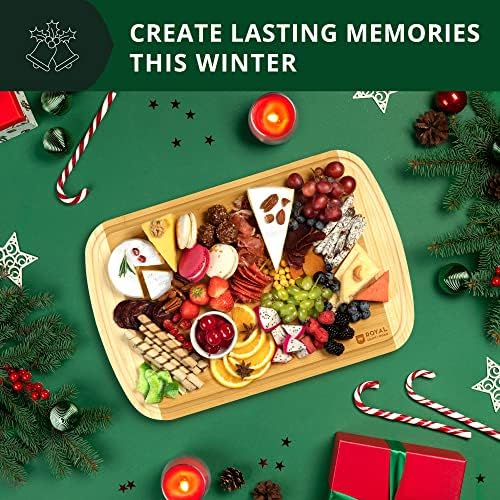 ROYAL CRAFT WOOD Wooden Cutting Boards for Kitchen Meal Prep & Serving - Bamboo Wood Serving Board Set with Deep Juice Groove Side Handles - Charcuterie & Chopping Butcher Block for Meat