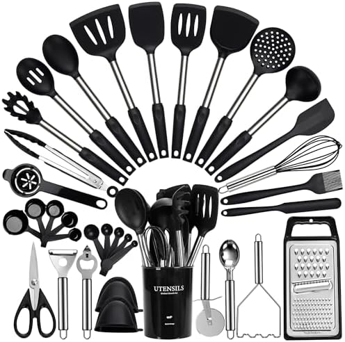 Fyvva 35 Pcs BPA Free Silicone Kitchen Utensils Set Stainless Steel Handles
