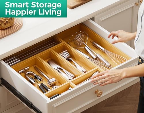 Long Bamboo Kitchen Drawer Organizer Boxes 17" x 6" Wood Pantry Organizers