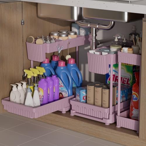 Sevenblue 3-Pack 2-Tier L-Shaped Under Sink Organizers with Sliding Drawers