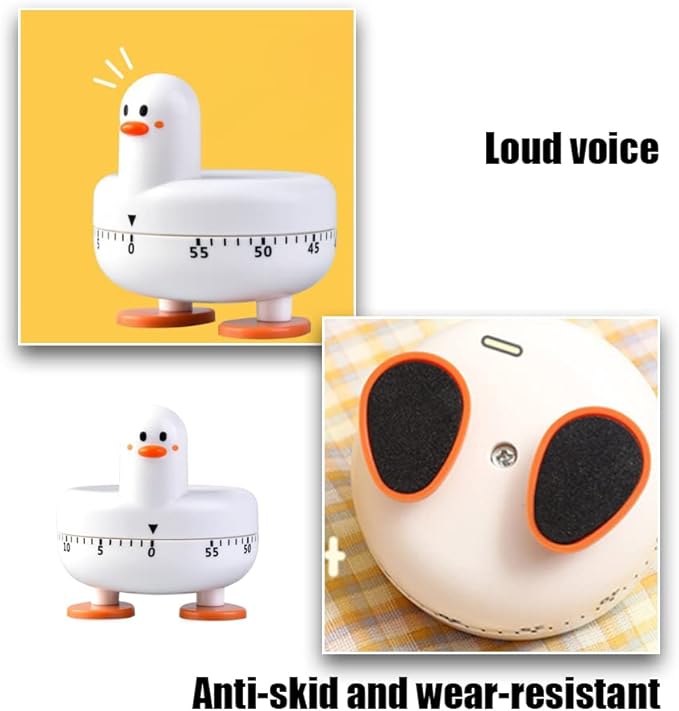 Cooking Timer Cute Duck Kitchen Timer 60 Minute Wind Up Mechanical Rotating - Image 4