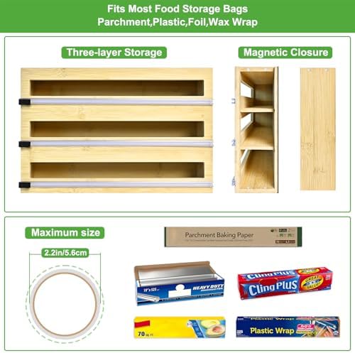 MSJGA Magnetic Plastic Wrap Dispenser with Cutter for Drawer&Refrigerator