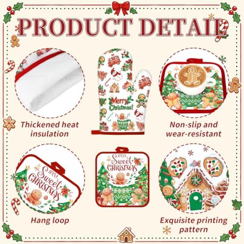 Fanfanwin 10 Pcs Christmas Gingerbread Man Kitchen Decor and Accessories Set Kitchen Towels Pot Holders Oven Mitts and Rugs for Baking Cooking BBQ Mom Housewarming Gifts
