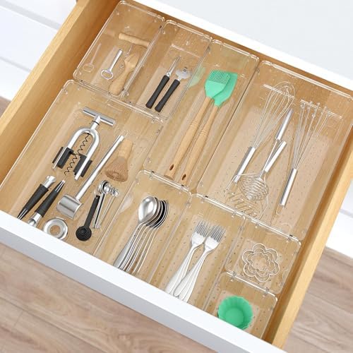 23 PCS Plastic Drawer Organizers Set, 4 Size Desk Drawer Organizer Trays
