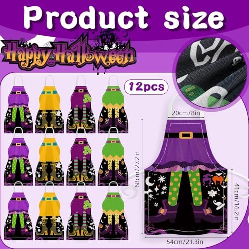 YLOLUL 12 Pcs Halloween Apron Witch Leg Cooking Aprons Halloween Party Decorate Happy Halloween Baking Grilling Aprons
