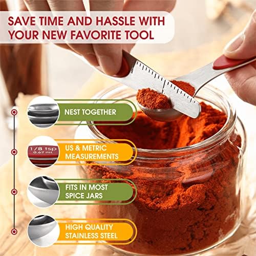 Spring Chef Stainless Steel Magnetic Measuring Spoons Set of 8, Red
