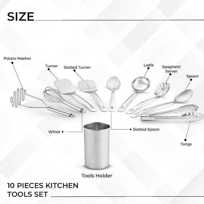 Avador® Premium Set of 10 Stainless Steel Kitchen Tool Set - Image 2