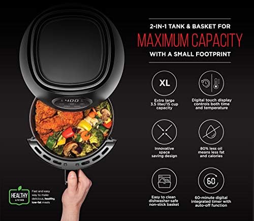 Chefman Digital 3.6 Quart Touch Screen Air Fryer Oven w/Space Saving Flat Basket, Healthy Oil-Free Airfryer w/ 60 Minute Timer & Auto Shutoff, Dishwasher Safe Parts, BPA-Free, Black