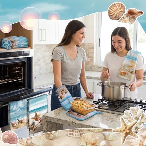 SiliFine 12 Pcs Beach Seashell Kitchen Accessories Set Coastal Style