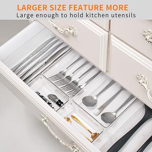 Criusia 21 Pack Large Clear Plastic Drawer Organizer Trays | BPA-Free Acrylic Organizer Bins for Large Kitchen Utensils, Bathroom, Makeup, Jewelries, Office Desk, School Supplies, Perfume